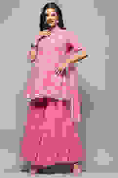 Pink Floral Embroidered A-Line Suit Set image number 7