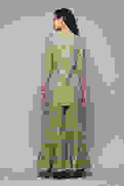 Sap Green Cotton Blend Straight Kurta Garara Suit Set image number 4