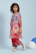 Pink and Blue Cotton Printed A-Line Kurta Set image number 3