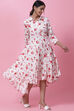 White Rayon Flared Printed Dress