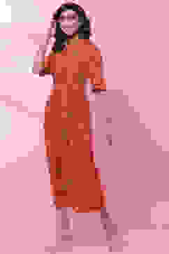 Rust Rayon Fusion Dress image number 2