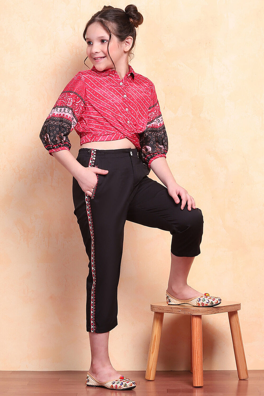 Red-Black Viscose Blend Shirt Set image number 6
