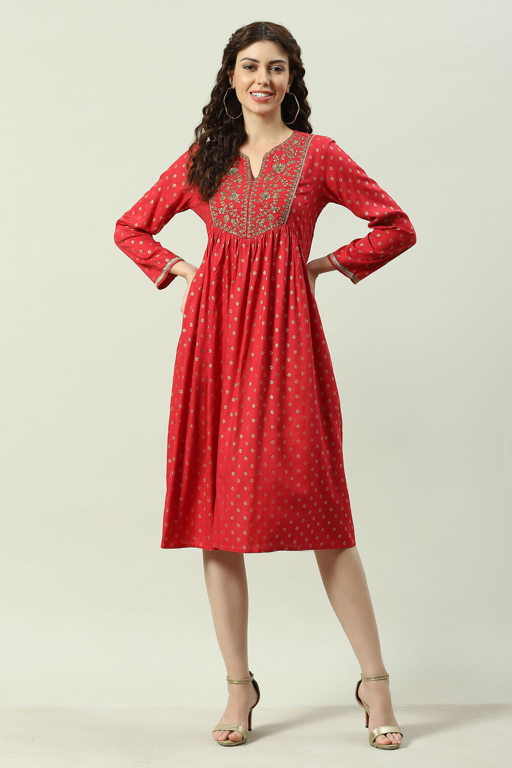 Green Rayon Flared Printed Kurta Dress image number 0