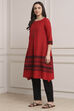 Red Cotton A-Line Kurta Pants Set image number 3