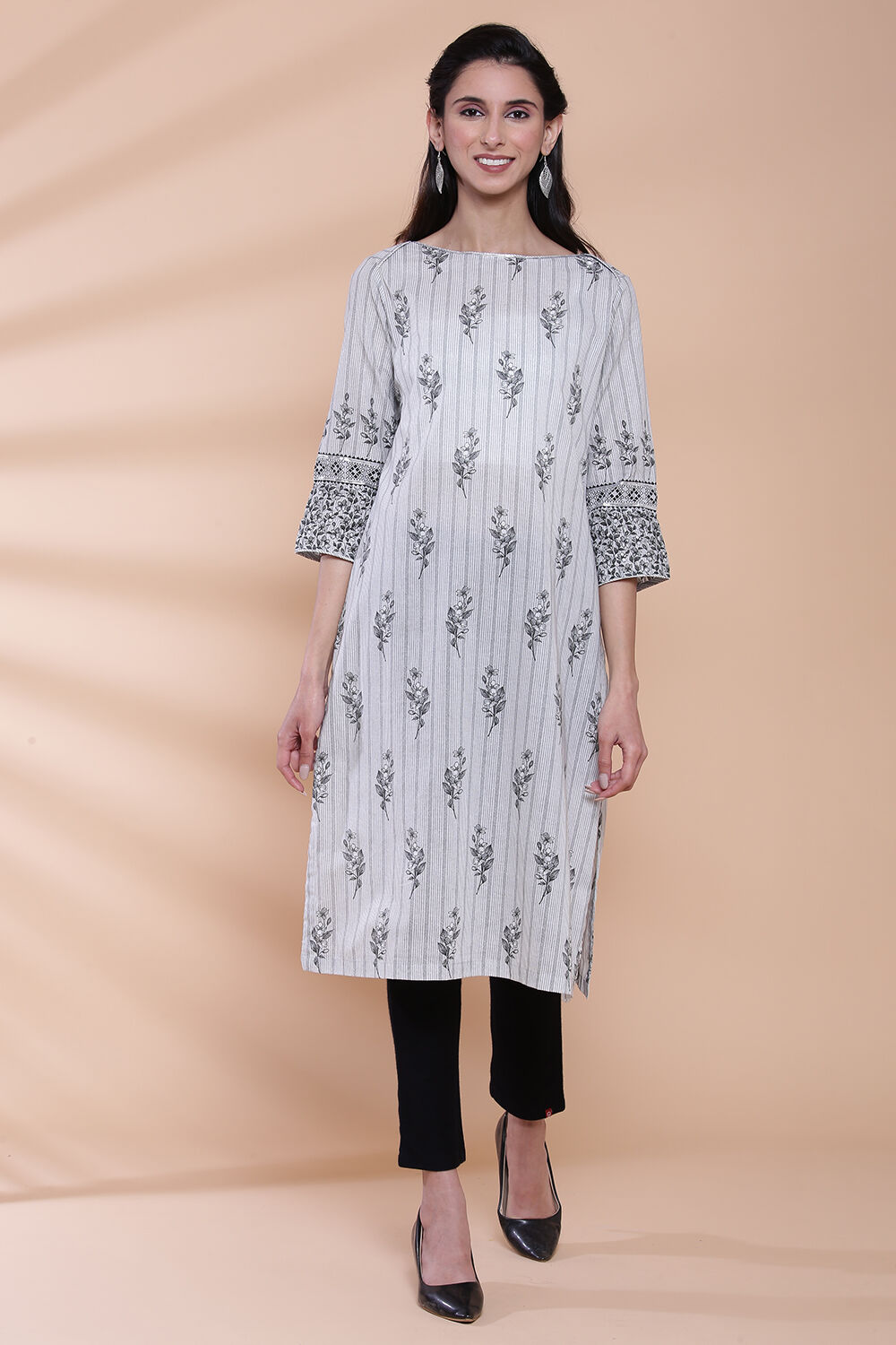 Turquoise Cotton Straight Kurta image number 4
