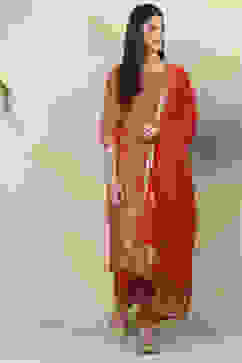 Red Cotton Straight Kurta Slim Pant Suit Set image number 4