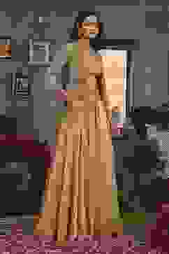 Gold Art Silk Regular Lehenga Set image number 5