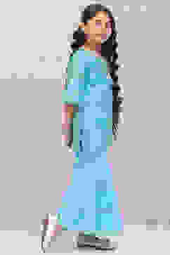 Marine Blue Art Silk Straight Kurta Sharara Suit Set image number 5