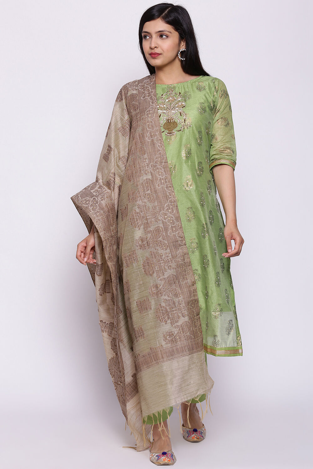 Off White Silk Unstitched Suit Set image number 0