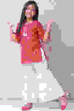 Red Art Silk Straight Kurta Sharara Suit Set image number 6