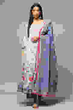 White Cotton Anarkali Kurta Palazzo Suit Set image number 7