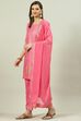 Pink Printed Straight Kurta Slim Pant Suit Set image number 5