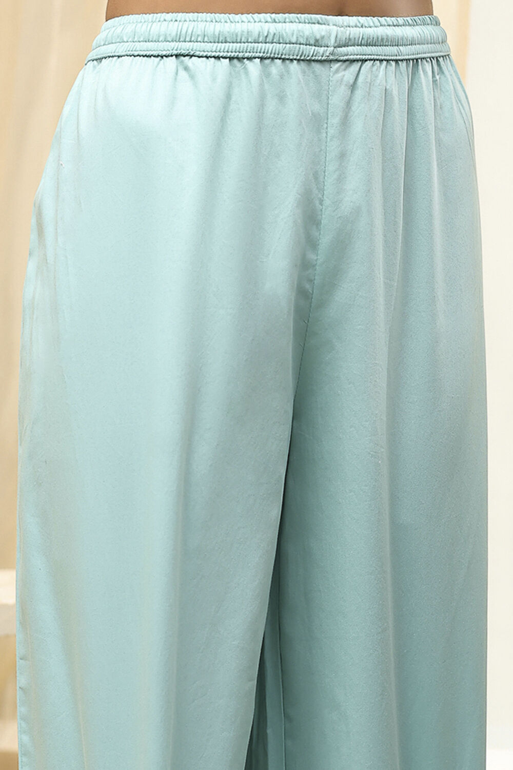 Aqua Cotton Silk Embroidered Straight Suit Set image number 2