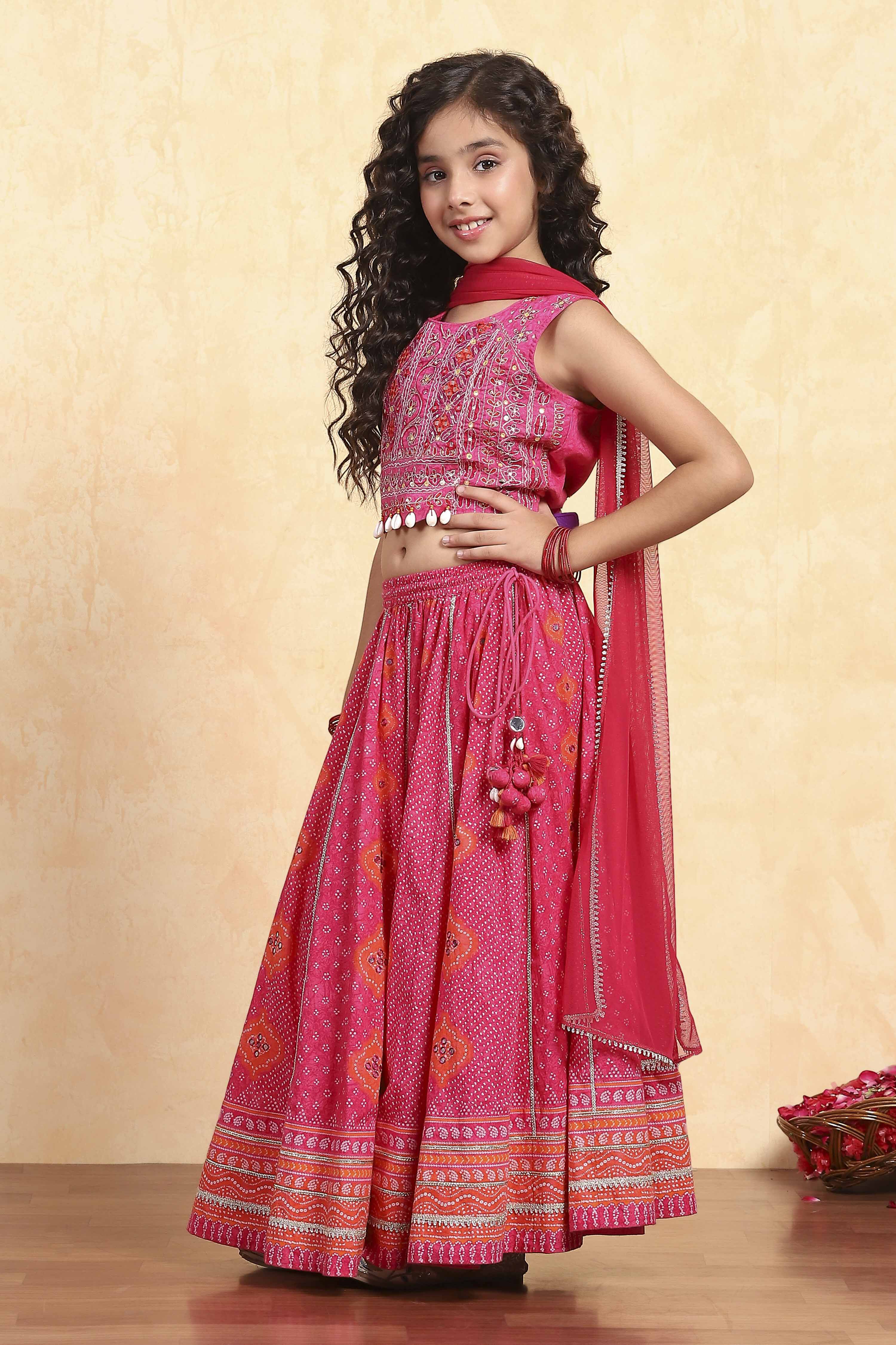 Pink Cotton Printed Fitted Lehenga Set image number 3