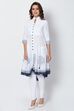 White & Blue Cotton Anarkali Kurta Churidar Suit Set image number 3
