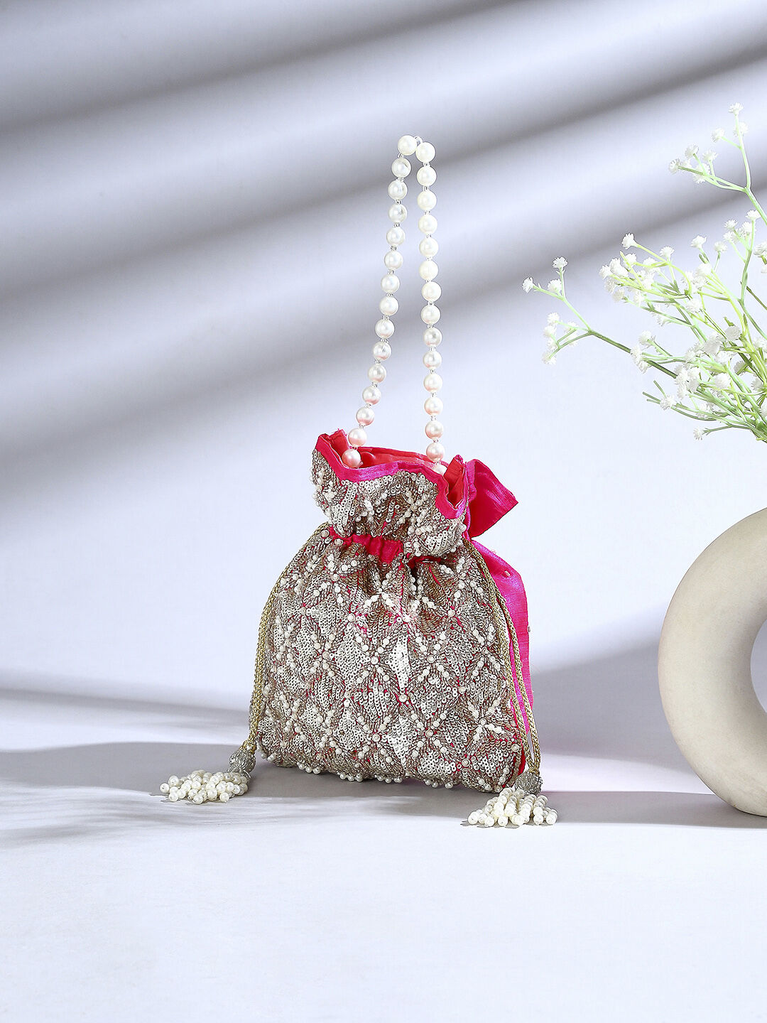 Fuchsia Fabric Potli Bag image number 0