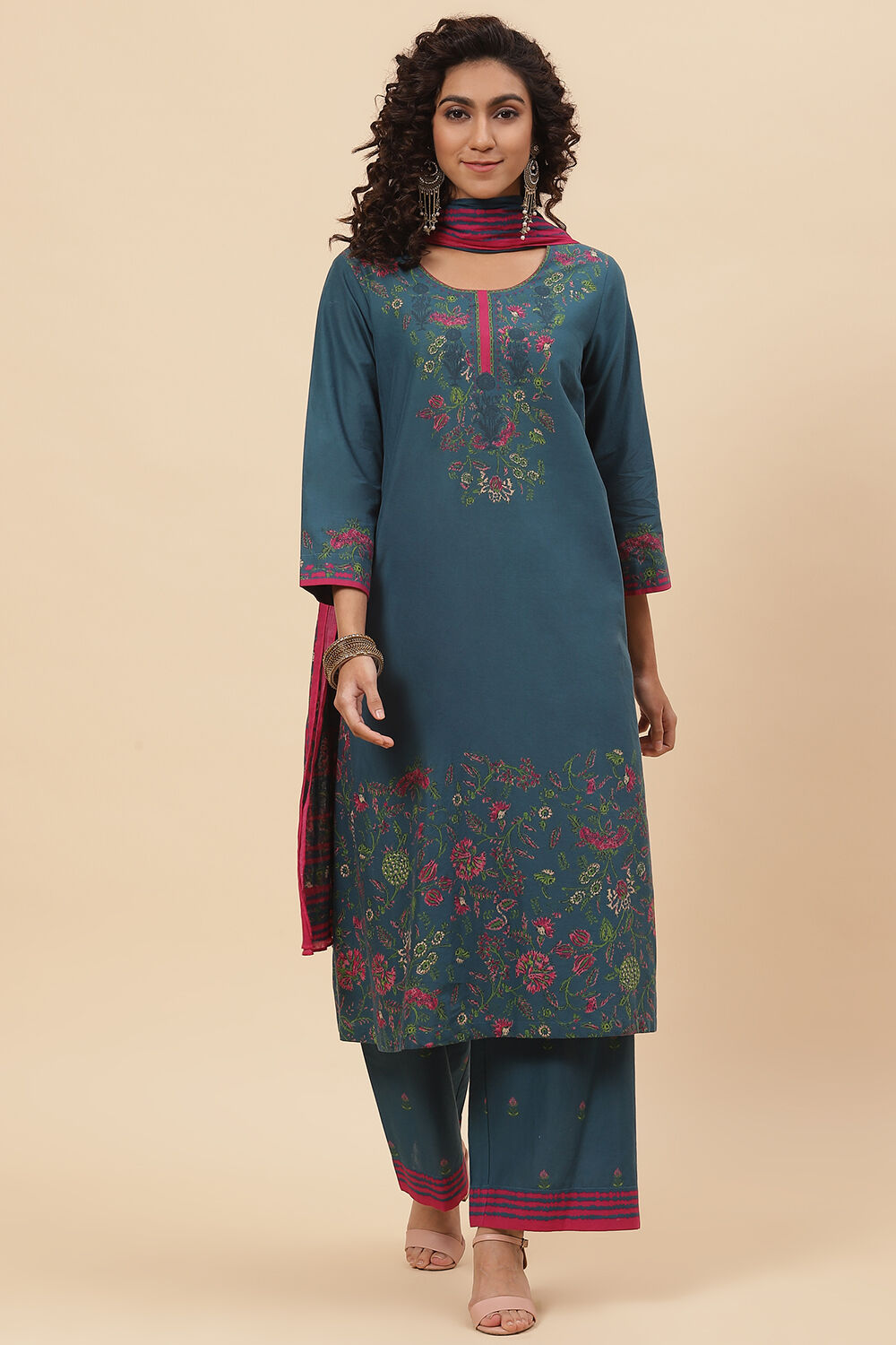 Peach Cotton Straight Kurta Palazzo Suit Set image number 0