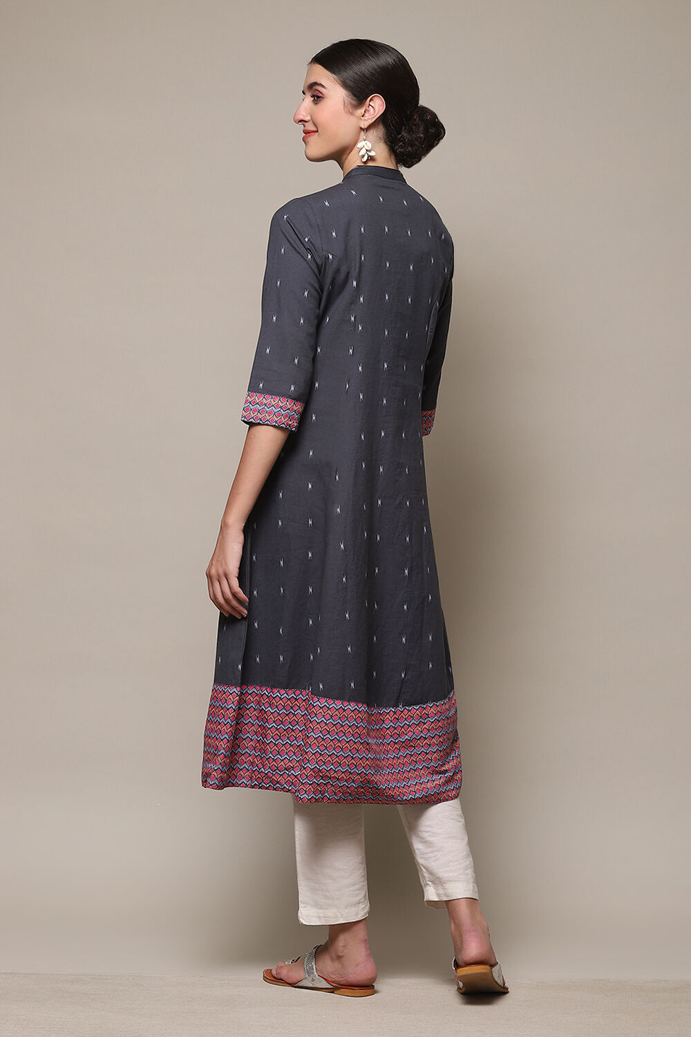 Blue Cotton Blend A-Line Printed Kurta image number 4