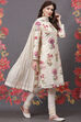 Off White Cotton Silk Straight Printed Suit Set image number 6