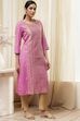 Pink Poly Cotton Straight Yarndyed Kurta image number 4