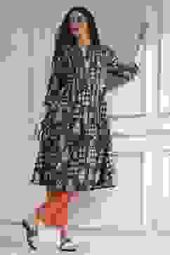 Black Cotton Printed A-Line Kurta image number 0