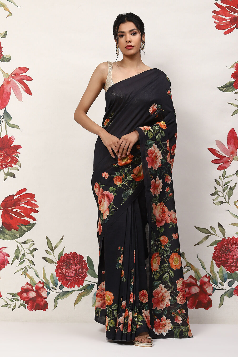 Black Cotton Blend Saree image number 5