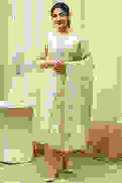 Beige Chanderi Jamdani Unstitched Suit Set image number 8