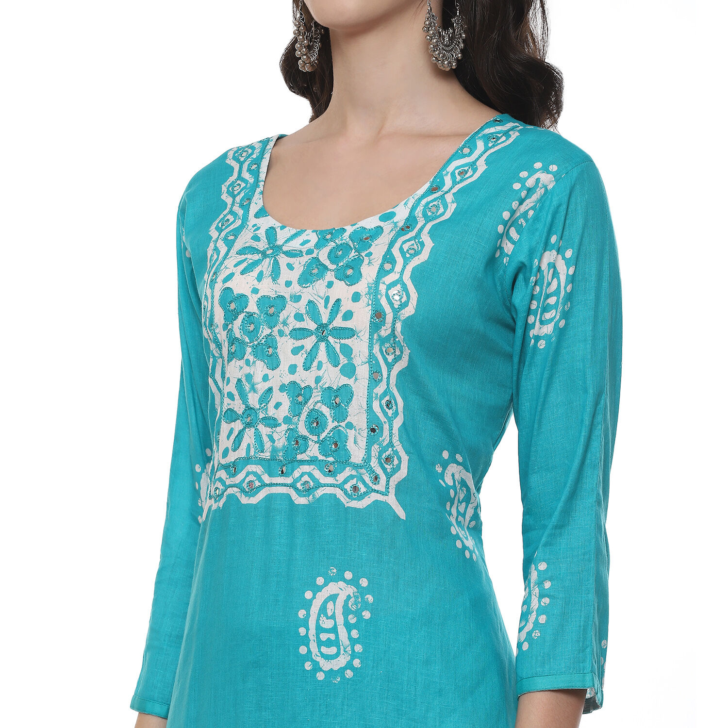 Blue Cotton Blend Unstitched Suit Set image number 2