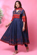 Blue Cotton Anarkali Kurta Churidar Suit Set image number 2