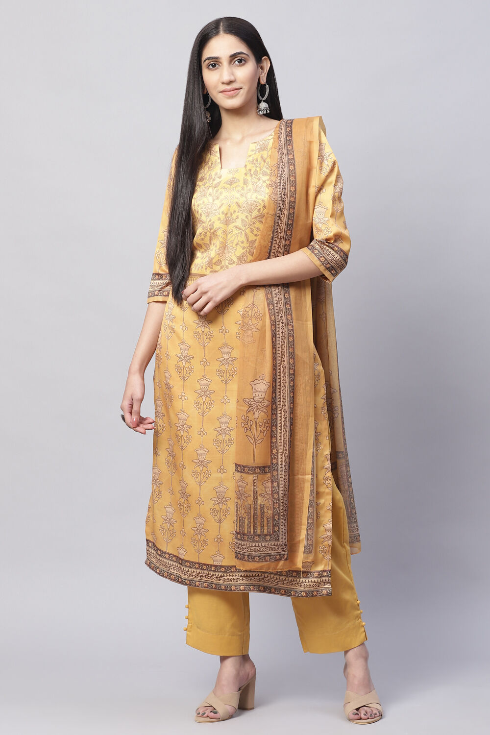 Navy Silk Blend Digital Print Unstitched Suit Set image number 0