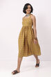 Yellow Cotton Floral Lace-Up Midi Dress image number 1