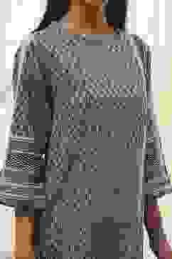 Black and Beige Printed Straight Kurta Set image number 1