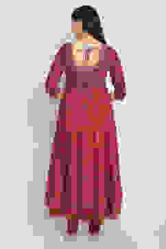 Plum Cotton Anarkali Kurta Churidar Suit Set image number 6