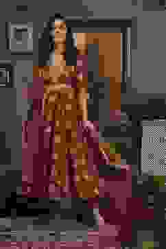 Brown Pure Banarasi Brocade Kalidar Suit Set image number 6