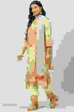 Pale Yellow Rayon Asymmetric Kurta Regular Pant Suit Set image number 0