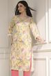 Yellow Cotton Blend Printed Straight Kurta image number 6
