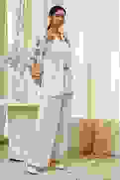 Off-White Embroidered Straight Co-ord Set image number 5