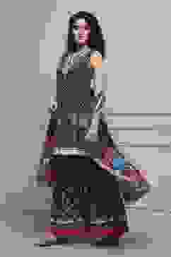 Off White/Blue Cotton Printed Sharara Suit Set image number 3