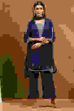 Purple Embroidered Straight Suit Set image number 6