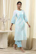 Turquoise Floral Printed Straight Kurta Set image number 0