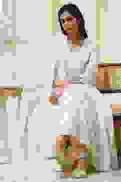 Off-White Cotton Embroidered Gathered Suit Set image number 0