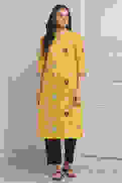 Yellow Poly Viscose Straight Kurta Pants Set image number 0