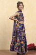 Purple Cotton Printed Tiered Lehenga Set image number 5