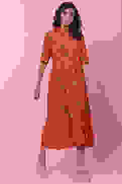 Rust Rayon Fusion Dress image number 3