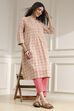 Coral Cotton Printed A-Line Kurta
