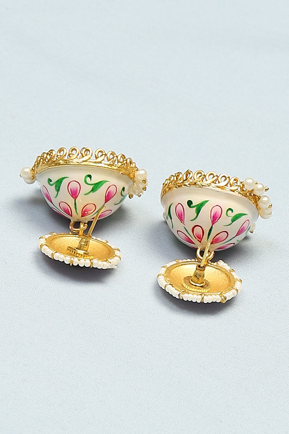 White & Pink Brass Earrings image number 2