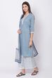 Blue Printed Straight Kurta Palazzo Suit Set image number 2