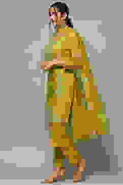 Lime Organza Unstitched Suit set image number 5