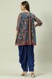 Blue & Navy Blue Printed Gathered Suit Set image number 4