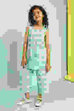 Green and White Cotton A-Line Kurta Set image number 6